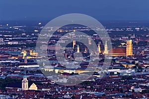 Night aerial view of Munich, Germany