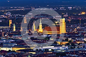 Night aerial view of Munich, Germany