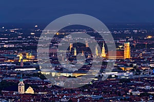 Night aerial view of Munich, Germany