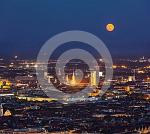 Night aerial view of Munich, Germany