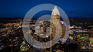 Night Aerial View Of The Queen City, Charlotte North Carolina