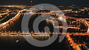 A night aerial view to Trinity Troitskiy bridge in StPetersburg, Russia.