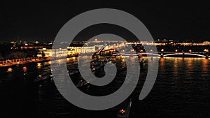 A night aerial view to Trinity Troitskiy bridge in StPetersburg, Russia.