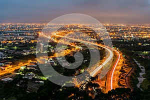 Night aerial view of the Yilan cityscape