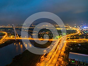 Night aerial view of the She zi bridge