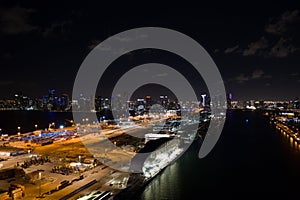 Night aerials Downtown Miami Port harbor photo
