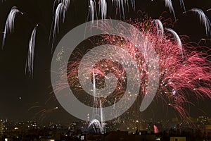 Night of Alborada fireworks for an hour in the city of Elche.