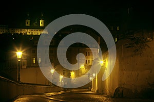 Night alley in fog