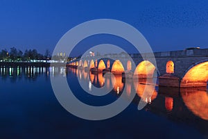 Night andIilluminated Image of Meric Bridge photo