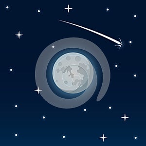 Night background, Moon and shining Stars on dark blue sky, illustration