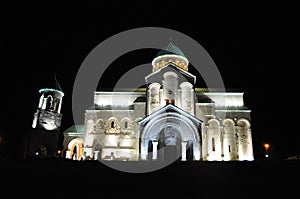 Night Bagrati Cathedral in Kutaisi, Georgia.