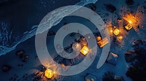 Night beach with lanterns, Water, Darkness, Atmosphere, Landscape AIG50