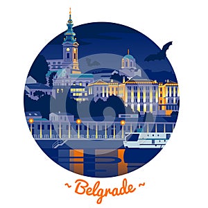 Night Belgrade vector illustration