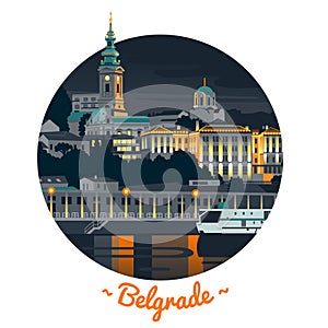 Night Belgrade vector illustration