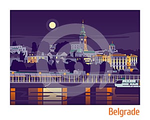 Night Belgrade vector illustration