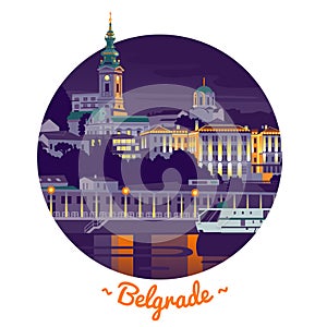 Night Belgrade vector illustration