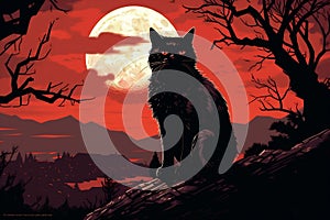 Night black moon cat silhouette animal sky