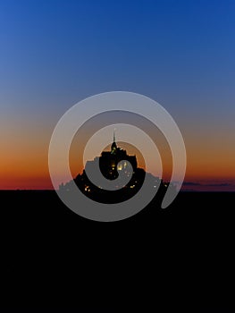 Night blue hour sunset over Mont Saint Michel, Normandy, France