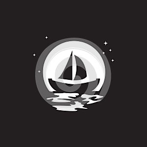 Night with boat and moon sea logo design vector graphic symbol icon sign illustration creative idea