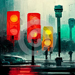 Night bokeh light in big city, abstract blur defocused background. Traffic lights