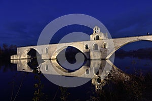 Night on the bridge of Saint Benezet, Avignon,