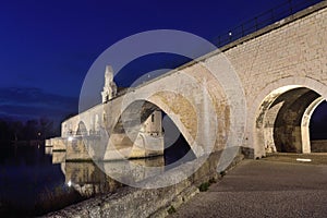 Night on the bridge of Saint Benezet, Avignon,
