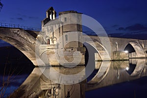 Night on the bridge of Saint Benezet, Avignon,