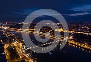 Night Buda Castle and Szechenyi Chain Bridge in Budapest, Hungary. Danube River