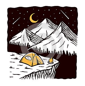 Night camp wild vector illustration