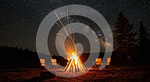 Night Campfire Under Starry Sky