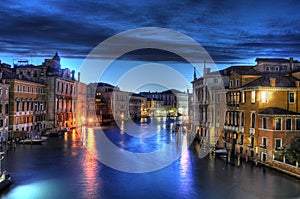 Night Canal in Venice with beautiful lights in Venice, Italy