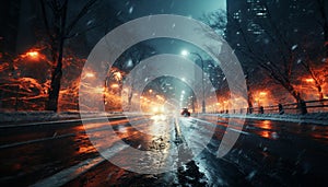 Night car dark traffic rain nature fog wet dusk transportation generated by AI