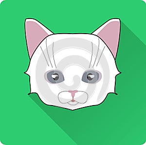 Night Cat Face Circle Icon. Flat Design Vector Illustration with Long Shadow. Witch Animal Symbol.