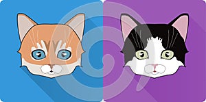 Night Cat Face Circle Icon. Flat Design Vector Illustration with Long Shadow. Witch Animal Symbol.