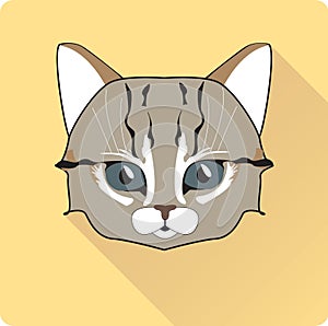 Night Cat Face Circle Icon. Flat Design Vector Illustration with Long Shadow. Witch Animal Symbol.