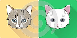 Night Cat Face Circle Icon. Flat Design Vector Illustration with Long Shadow. Witch Animal Symbol.