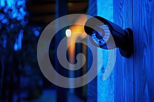 in the night on CCTV Security Camera, Protect your home from thieves. Security video surveillance system concept.