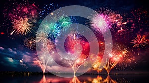 night celebration way firework city. Neural network AI generated