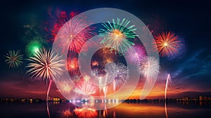 night celebration way firework city. Neural network AI generated