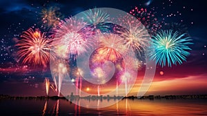 night celebration way firework city. Neural network AI generated