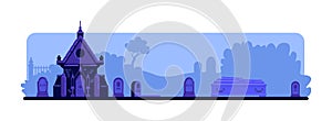 Night cemetery flat color vector illustration