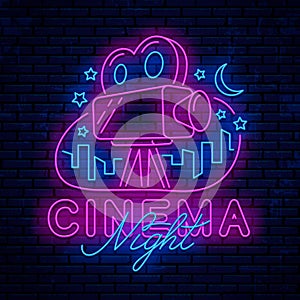 Night cinema. Bright neon sign.