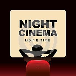 Night cinema banner with movie theater at home