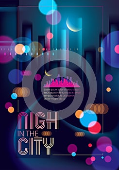 Night city with blurred lights bokeh texture vector illustration