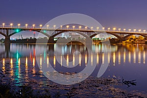 Night city bridge lighting