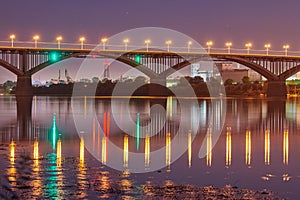 Night city bridge lighting