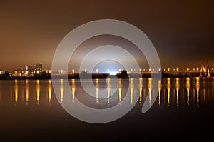 Night city bridge over the river in Kazan, Tatarstan, Russia.