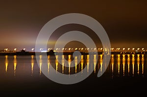 Night city bridge over the river in Kazan, Tatarstan, Russia.