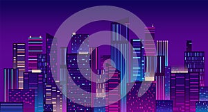 Night city. Colorful new york urban background. Modern cityscape panorama vector illustration