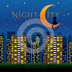 Night City design with cat and moon